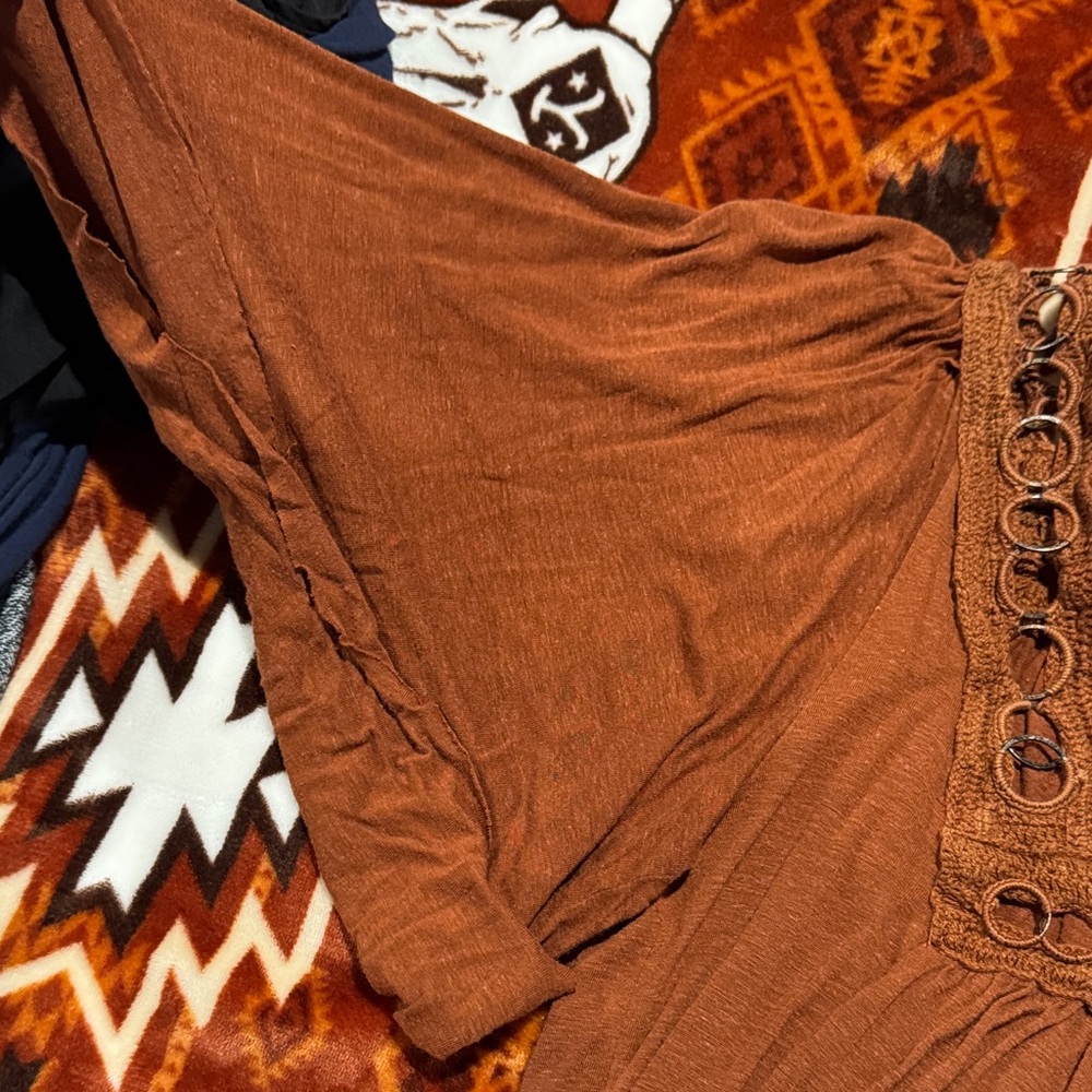 Free People Rust/Brown Crochet-Trim Peasant Blouse - Picture 4 of 6